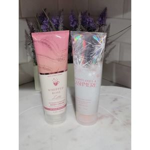 Bath and Body Works whipped rose latte and snowflake & cashmere body cream set